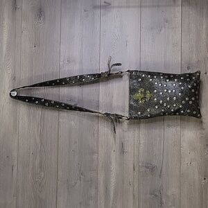 Bridget Shuster Brown Leather Brass Studded Crystal Crossbody Shoulder Bag Purse